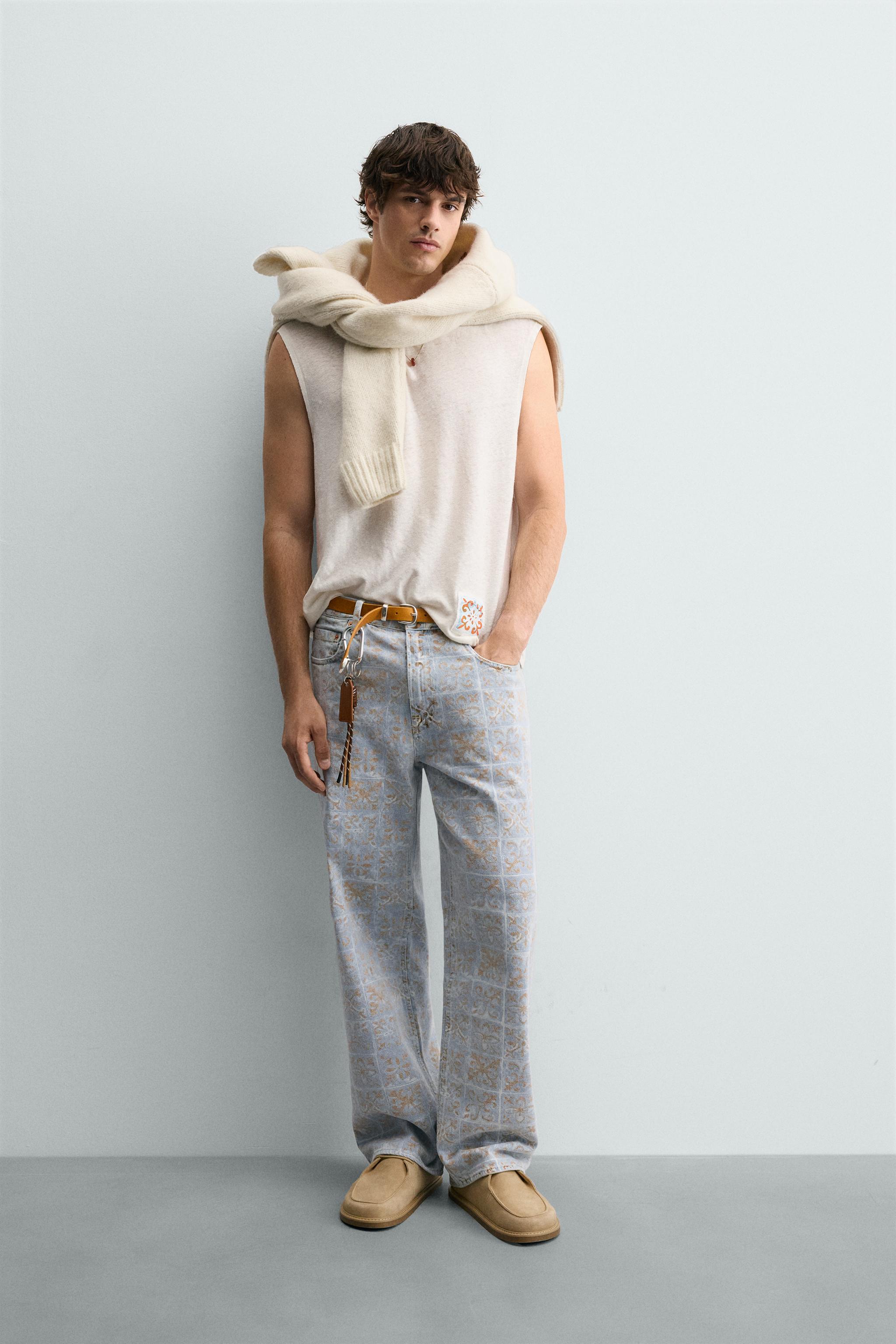 RELAXED FIT GEOMETRIC PRINT JEANS